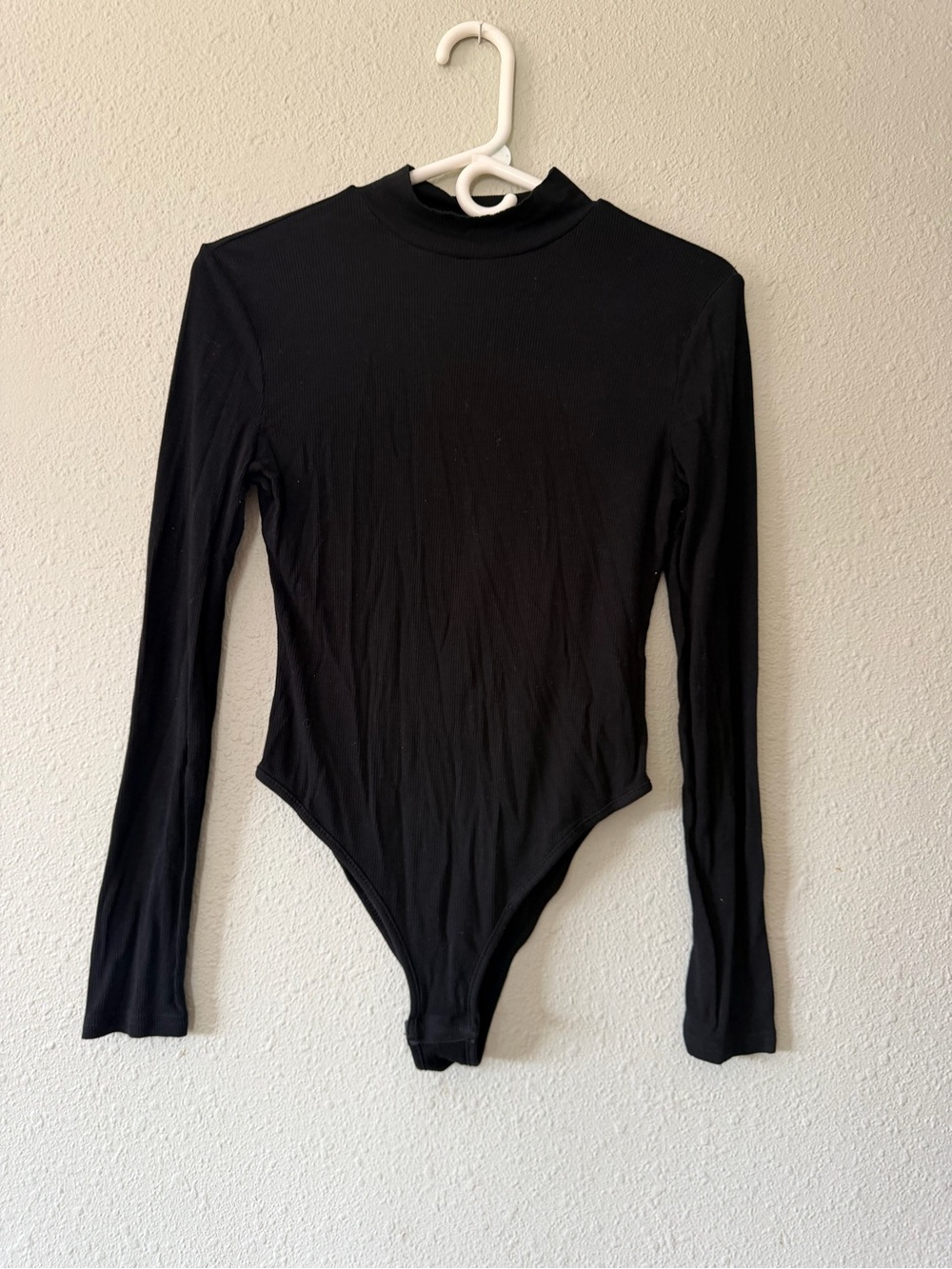 Black Long-Sleeve Mock Neck One-Piece Bodysuit